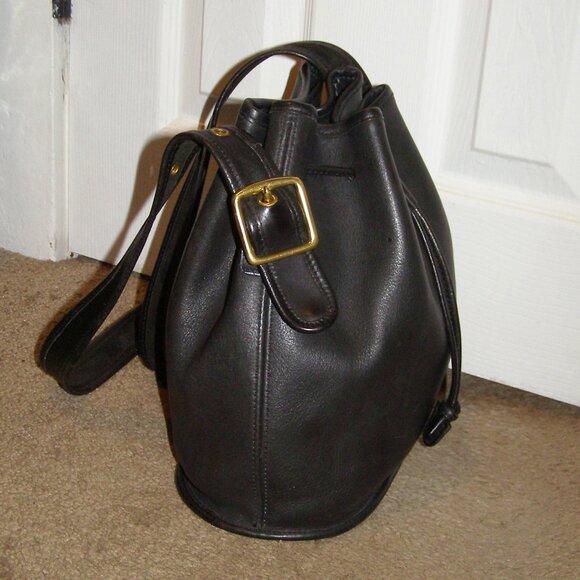 Vintage COACH black leather bucket bag Drawstring closure - Picture 3 of 12